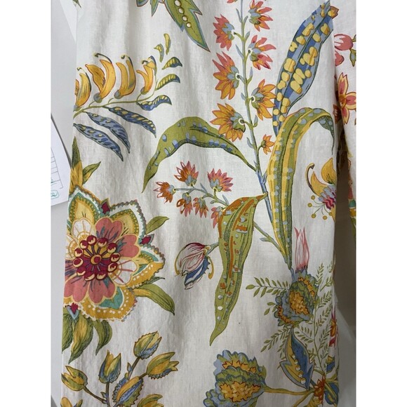 Floral Linen Blend Wide Leg Pants Size M Boho Botanical Resort Summer - Picture 9 of 11